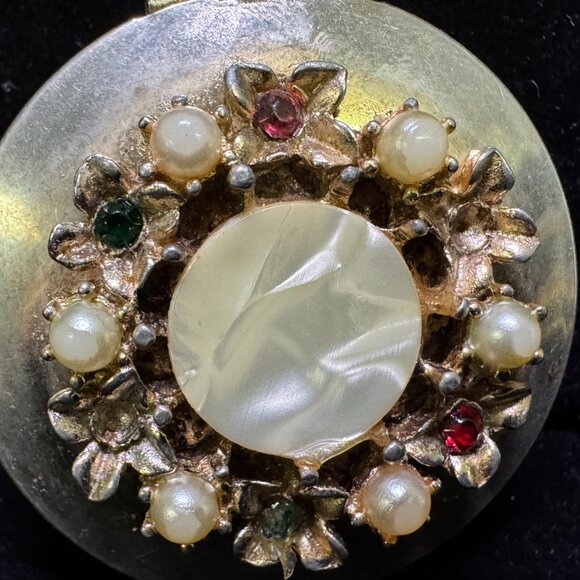 Vtg Pocket Size Portable Butler Ashtray Pill Box MultiColor Rhinestones jw1480 - Picture 8 of 15